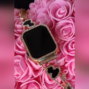 Gold and Black Watch with Heart Charm